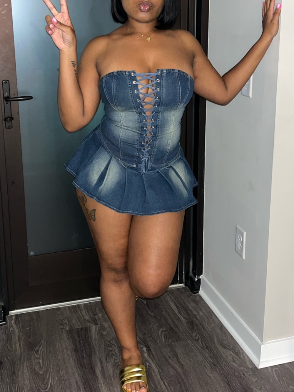 EdgeByKS Blue Denim Corset Two Piece Set Excellent Condition Only Worn Once